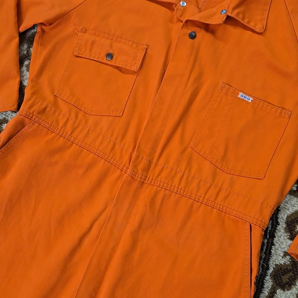 Vintage Orange Boiler Suit Hunting Jumpsuit Retro Utility Workwear Canvas Denim - Picture 4 of 16